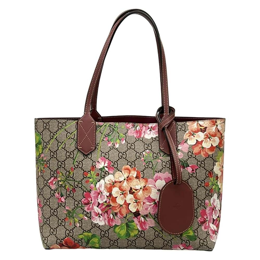 Gucci GG Blooms Tote Bag 372613 Gray Bordeaux Multi PVC Leather